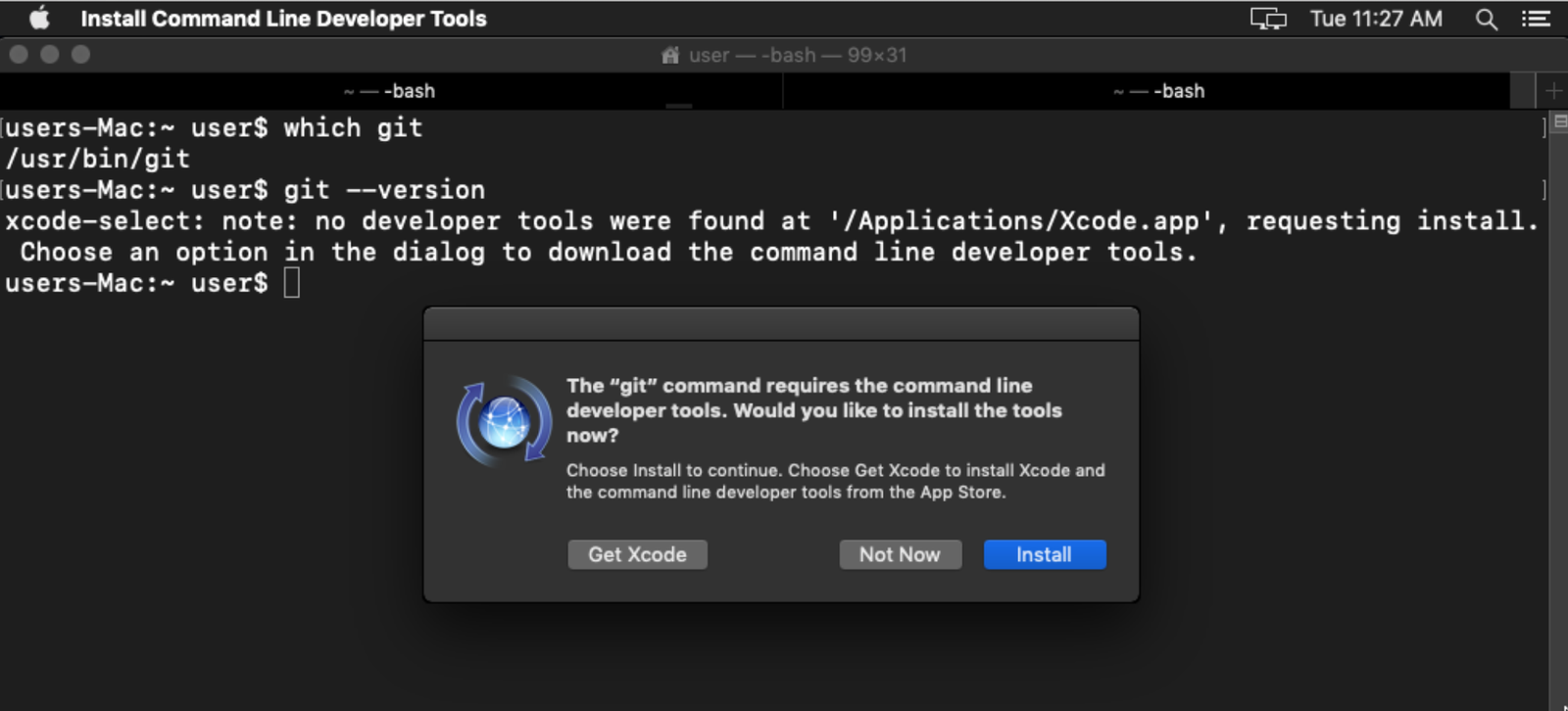 xcode-select: note: install requested for command line developer tools