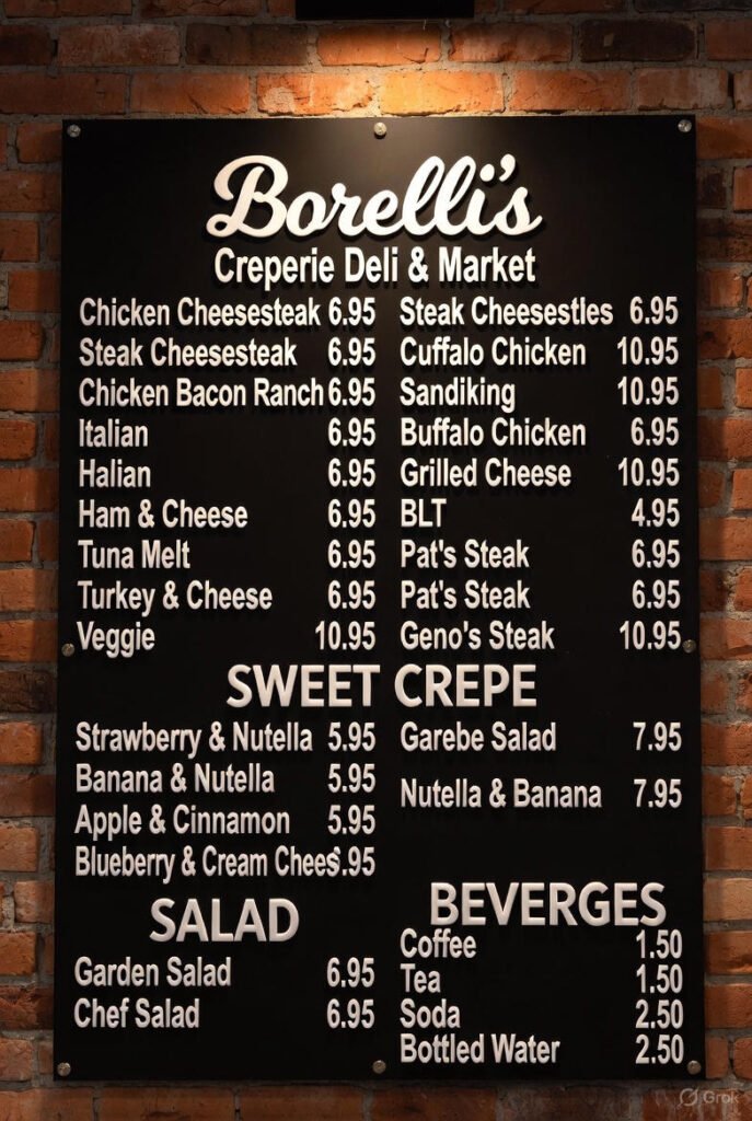 borelli's creperie deli & market shillington menu
